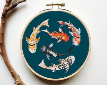 Japanese koi fish cross stitch pattern PDF - instant download - carp underwater modern nautical sea life ocean unique #CS5