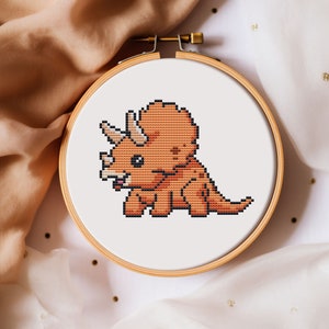 Small dinosaur cross stitch pattern PDF - instant download - triceratops dino jurassic park nursery baby beginner cute funny easy #CS68