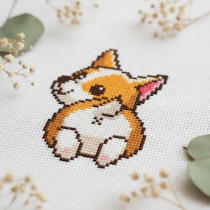 Patrón de punto de cruz de Corgi en PDF - descarga instantánea - perro mascota pequeño mini para principiantes manualidad fácil imprimible contado #CS53