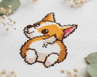 Corgi cross stitch pattern PDF - instant download - dog pet small mini for beginner easy craft simple printable counted #CS53