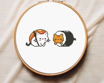 Tiny cat cross stitch pattern PDF - small cute easy modern japan kawaii japanese mini funny - instant download #CS270