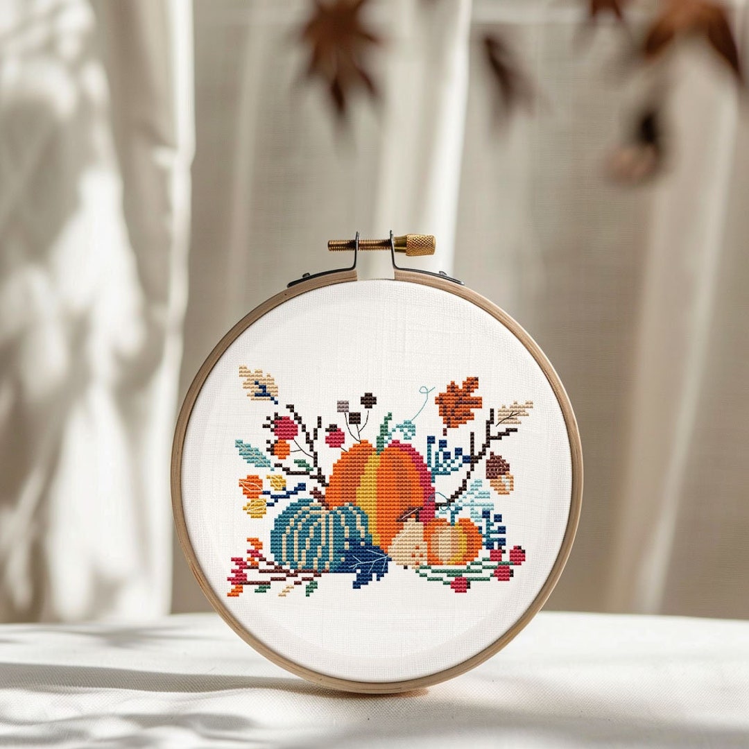 Thanksgiving Day Cross Stitch Pattern PDF - Pumpkin Harvest Autumn ...