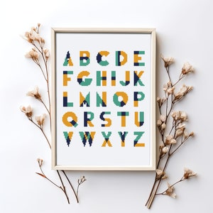 Modern alphabet cross stitch pattern PDF - instant download - letters font full alphabet hipster counted needlepoint pattern #CS62