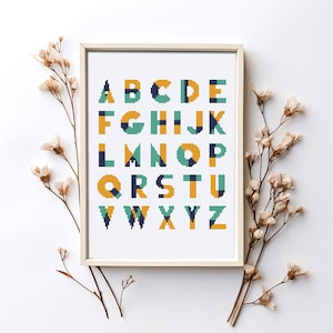 Modern alphabet cross stitch pattern PDF - instant download - letters font full alphabet hipster counted needlepoint pattern #CS62