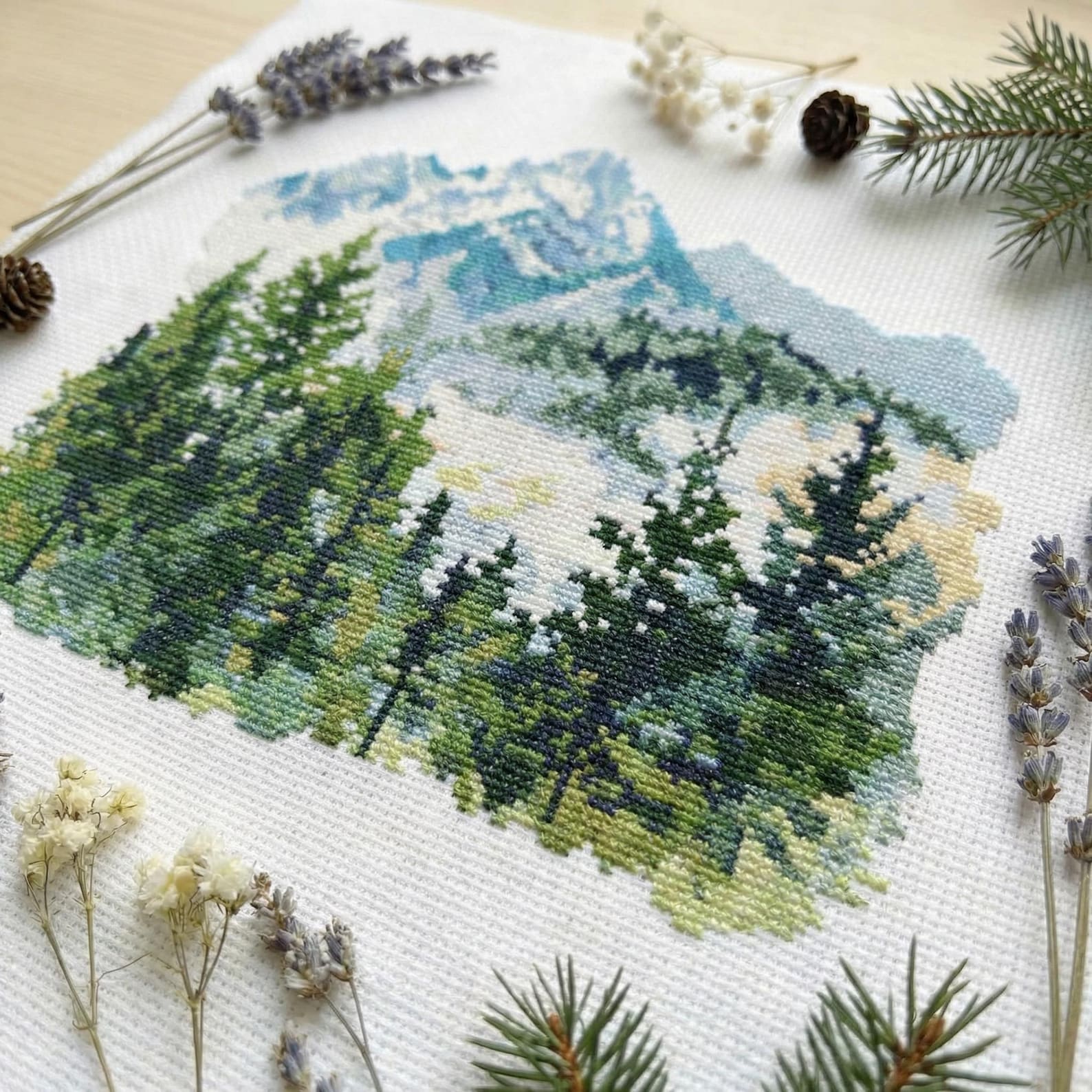 Forest Mountains Cross Stitch Pattern PDF - Nature Landscape Trees ...