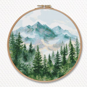 Alps Mountains Cross Stitch Pattern PDF - Large Landscape Modern Nature ...