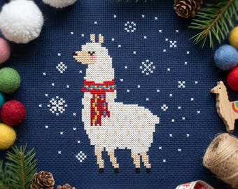 Christmas llama cross stitch pattern PDF - instant download #CS288
