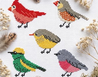 Cute tiny birds cross stitch pattern PDF - simple beginner pattern ornithologist gift for bird lover small mini - instant download #CS245