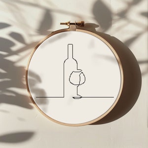 Wine cross stitch pattern PDF - for beginner contour kitchen alcohol contemporary food simple easy modern - digital download CS299