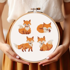 Cute fox cross stitch pattern PDF - easy animal forest woodland embroidery woodland theme - instant download #CS219