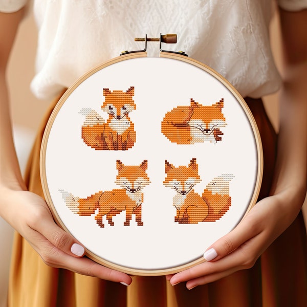 Cute fox cross stitch pattern PDF - easy animal forest woodland embroidery woodland theme - instant download #CS219