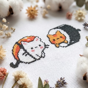 Patrón de punto de cruz de gato pequeño en PDF - pequeño, lindo, fácil, moderno, japonés kawaii, mini, divertido - descarga instantánea #CS270