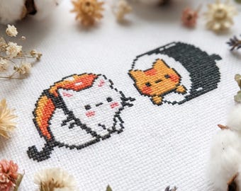 Tiny cat cross stitch pattern PDF - small cute easy modern japan kawaii japanese mini funny - instant download #CS270