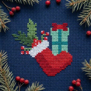 Christmas boot cross stitch pattern PDF - easy winter xmas for beginner holiday simple christmas ornament tiny - instant download #CS264