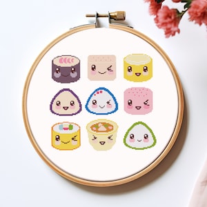 Kawaii onigiri cross stitch pattern PDF - instant download - anime asian food japan kitchen cute funny easy modern #CS11