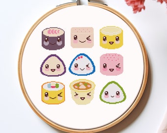 Kawaii Onigiri Kreuzstichmuster PDF - sofortiger Download - Anime asiatisch Essen Japan Küche süß einfach modern #CS11