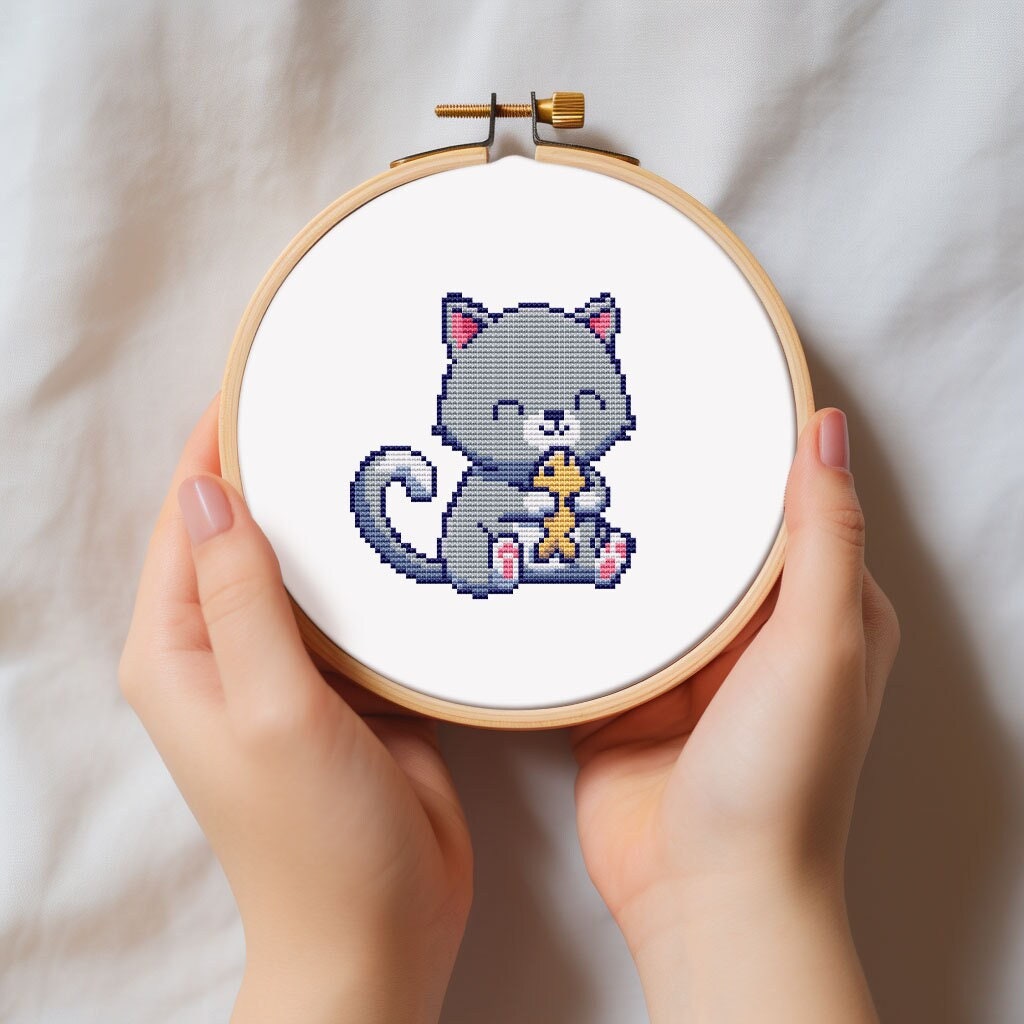 Pet cat cross stitch pattern PDF - cute easy simple animal small beginner pattern funny cat lover gift - digital download CS123