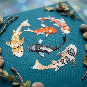 Japanese koi fish cross stitch pattern PDF - instant download - carp underwater modern nautical sea life ocean unique #CS5