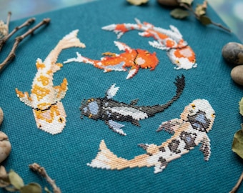 Japanese koi fish cross stitch pattern PDF - instant download - carp underwater modern nautical sea life ocean unique #CS5