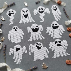 Ghost set cross stitch pattern PDF - instant download - funny halloween easy modern fall autumn horror spooky simple #CS129