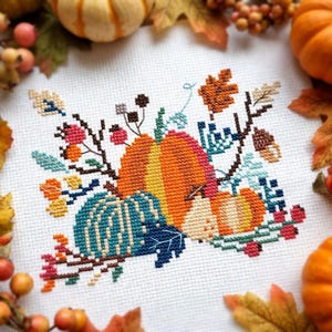 Autumn Pumpkin Cross Stitch Pattern PDF, Thanksgiving Harvest Embroidery Chart, Modern Fall Decor, Instant Download #CS147