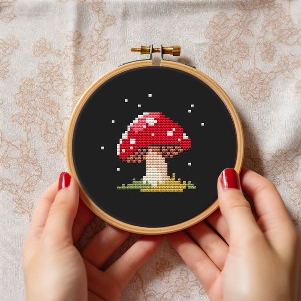 Mini mushroom cross stitch pattern PDF - beginner toadstool small kawaii autumn cute funny woodland forest easy - digital download CS383