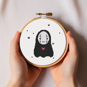 Kawaii Anime Kreuzstich Stickmuster PDF - süßes einfaches Handwerk lustig diy kein Gesicht Charakter Japanische Comicfigur Printable - digitaler Download CS312