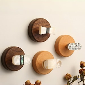 Walnut Beech wood Round wall hook with shell knob,Bathroom towel hook,Custom wall hanger,Clothes Coat hook,Wooden cap hook,Key Bag Hanger