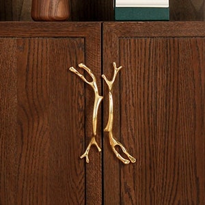 Solid tree branch cabinet pulls, brass Cupboard Door Handles, solid brass cabinet Knobs, cabinet hardware