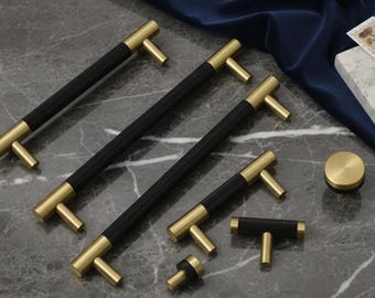 Uchwyty do szafek z mosiądzu i aluminium, minimalistyczne gałki do szuflad, grawerowany uchwyt do komody z litego mosiądzu, nowoczesne okucia meblowe, uchwyty do szafek