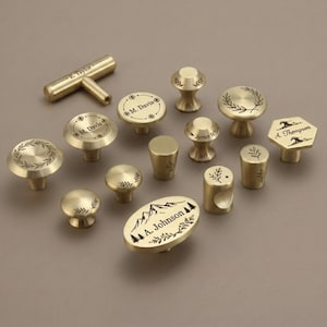 Custom engraved Solid brass mini knobs gold Pulls knobs, gold Cupboard Door Handles, furniture hardware, Cabinet Door Knobs
