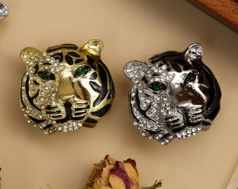 Goudzilveren tijger dressoirknop, modern dier kastdeurknop, op maat gegraveerde keukengarderobe, knop kinderkamerkast, ladehandgrepen