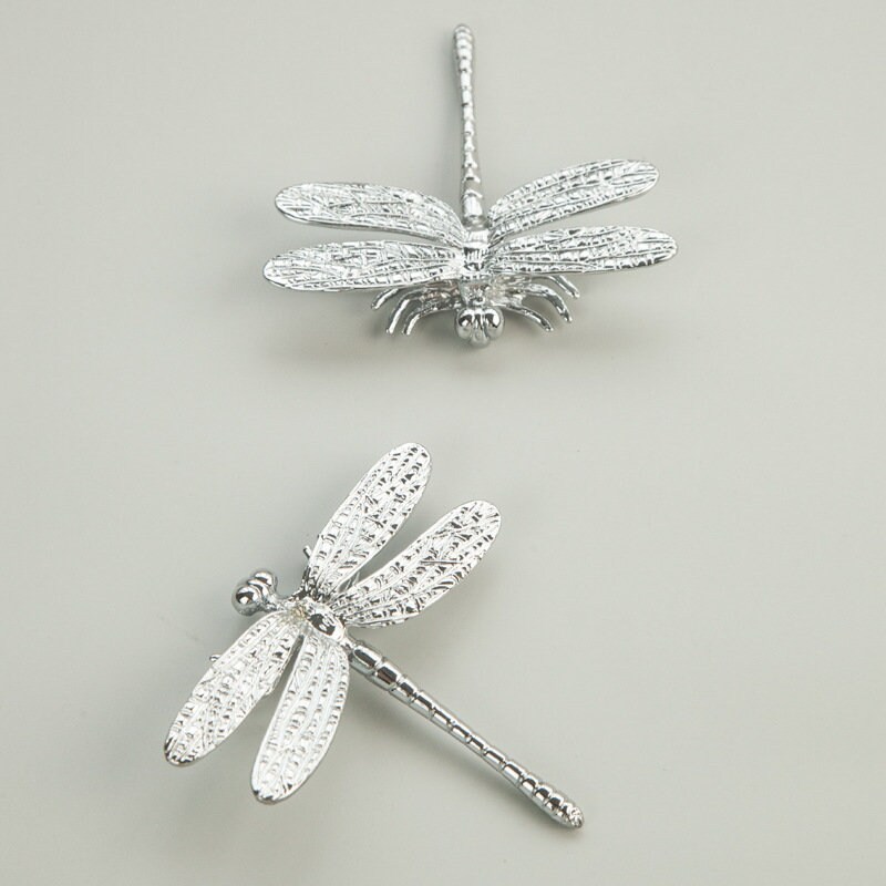 Brush Silver Dragonfly Drawer Pulls Knobs Insect Cupboard Etsy