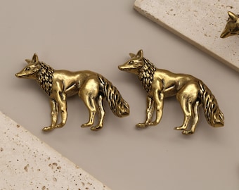 Spirit Fox-knop met koperen basis, knop kinderkamer, kinderkamer, ladehandvat, kastdeurkruk, dierenkast, garderobekastknop, knop ladekast