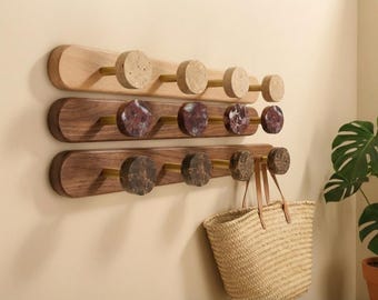 Marble Beech Walnut Wall Hooks,Coat Rack,dark brown Clothes Hook,Wall Decor,Towel Hanger,Travertine wall hanger,Custom Minimalist bag rack