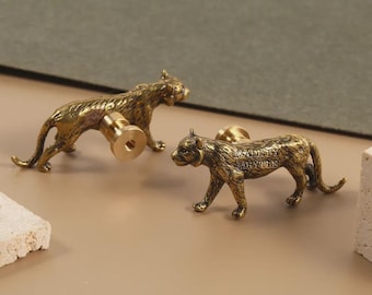 Tijgerknop met koperen basis, knoppen voor de kinderkamer, kinderkamer, ladehandvatten, kastdeurgrepen, dierenkast, kledingkastgrepen, knoppen voor dressoirs