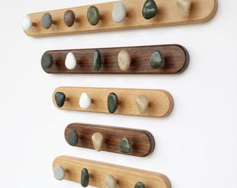 Natural pebble wall hook,Bathroom towel hook,Custom Engrave minimalist wall hanger,Clothes coat hook,Walnut beech wood cap hook,Stone hanger
