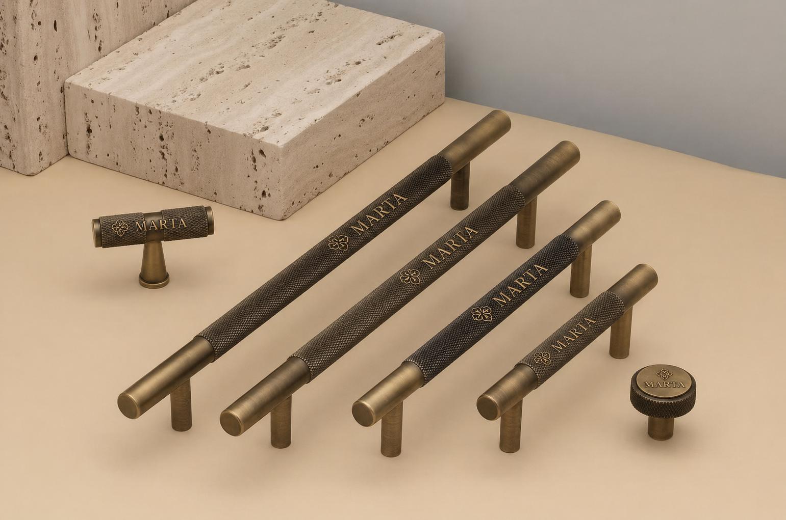 Custom Engraved Black Knurled Solid Brass Cabinet Handles Pulls Knob ...