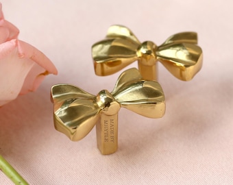 Brass bow knot Drawer Pulls knobs, girl room Cupboard Door Handles,Custom Engraved solid brass cabinet Knobs, Nursery Dresser bow handles
