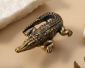 Crocodile knob with brass base,Children room Nursery knobs,Drawer handle,Cupboard Door Pull,Animal cabinet Wardrobe pull,Dresser Closet knob