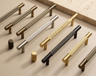 Knurled bronze kitchen Handle,T Bar Handles,Custom Engraved Texture cabinet Pull,Gold Wardrobe Knob,Kitchen Hardware Knob,Drawer Door Pulls