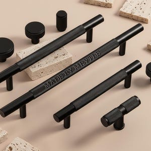 Black Knurled Solid Brass Cabinet Handles Pulls Knob,Gold Drawer Handle,Custom Engraved Bronze Dresser Cupboard Door Pull,Furniture Hardware