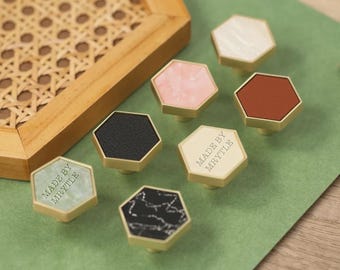 1.18"(30mm) Hexagon Knobs Brass Cabinet Pull Door Knob Gold Brass Cabinet Knobs Custom Engraved Decorative Drawer Knobs Cabinet Hardware