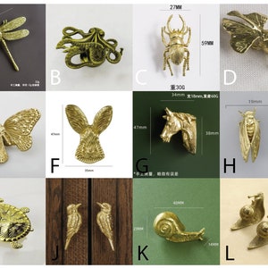 Golden Brass Animal Drawer Pulls knobs, Cupboard Door Handles,  Birds Knobs ,Bee knobs,Snail knobs, Cabinet Door Knobs