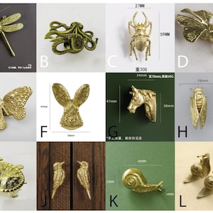 Golden Brass Animal Drawer Pulls knobs,Cupboard Door Handles,Custom Engraved Birds Knobs,Bee knobs,Snail knobs, Cabinet Door handles