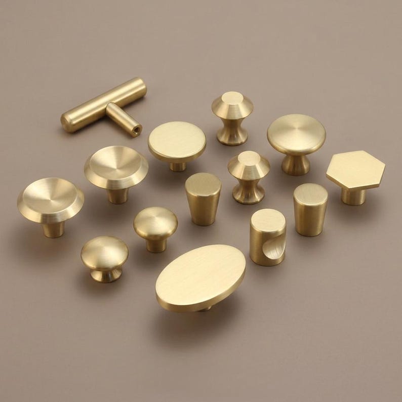 Massivem Messing Mini Knäufe Gold Pulls Knöpfe, Gold Schranktürgriffe, Möbelbeschläge, Schranktürknöpfe Bild 1