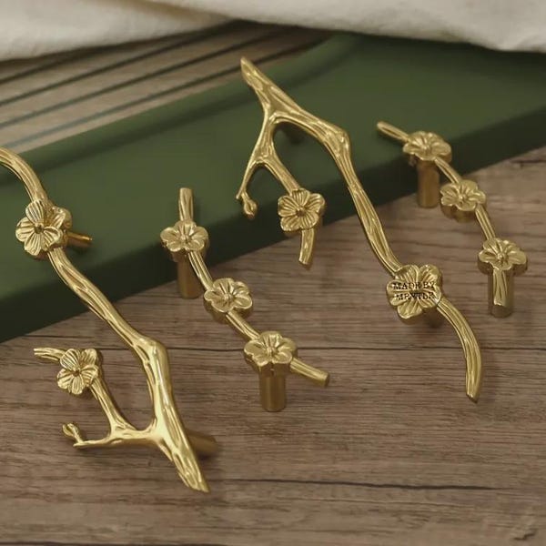 Twig Branch solid brass pulls,Flower cabinet knobs,Cupboard Door knobs pulls,Custom Engraved Kitchen wardrobe handles,Drawer dresser knobs