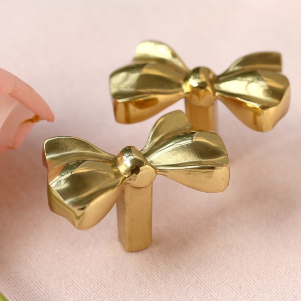 Brass bow knot Drawer Pulls knobs, girl room Cupboard Door Handles, solid brass cabinet Knobs, Cabinet Door Knobs