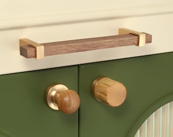 Manijas para gabinetes de madera de roble nogal, tiradores para tocador, manijas para puertas de armarios grabadas a medida, tiradores sencillos para cajones de armario, perillas de madera de un solo orificio
