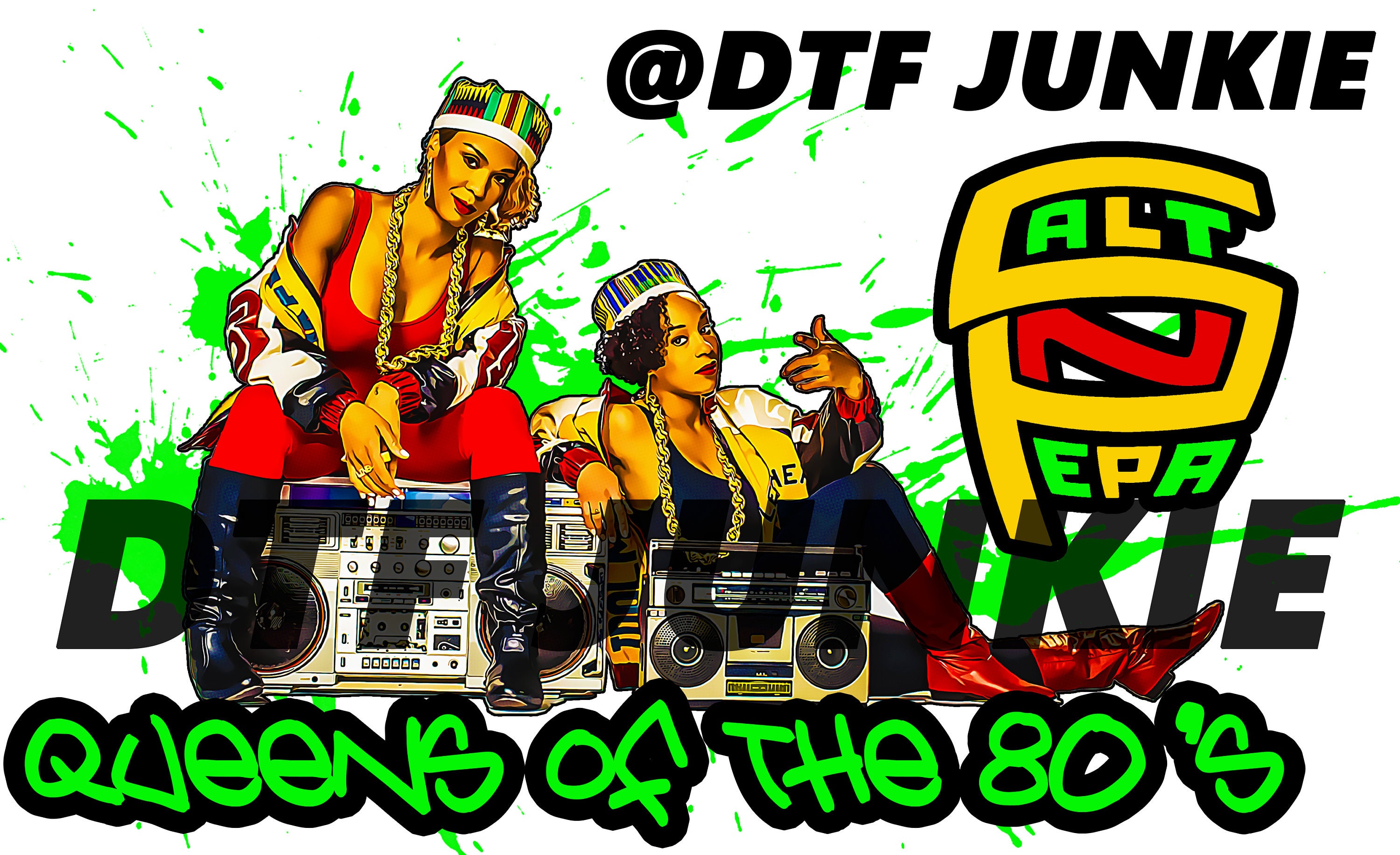 Salt and Pepa PNG, Salt N Pepa DTF PNG, Old School Hip Hop, 80's Child